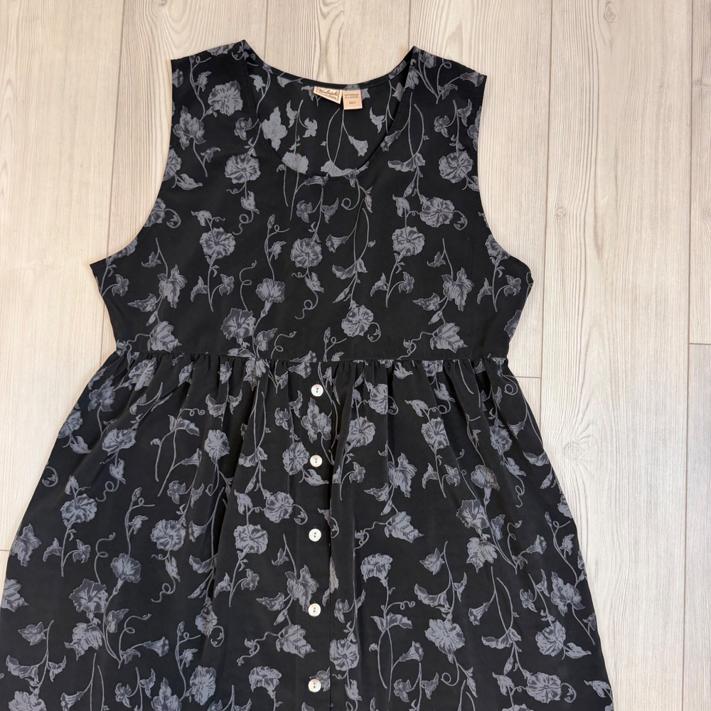 Woolrich Vintage Black Floral Sleeveless Button Front Midi Dress Xl 5962 View 2